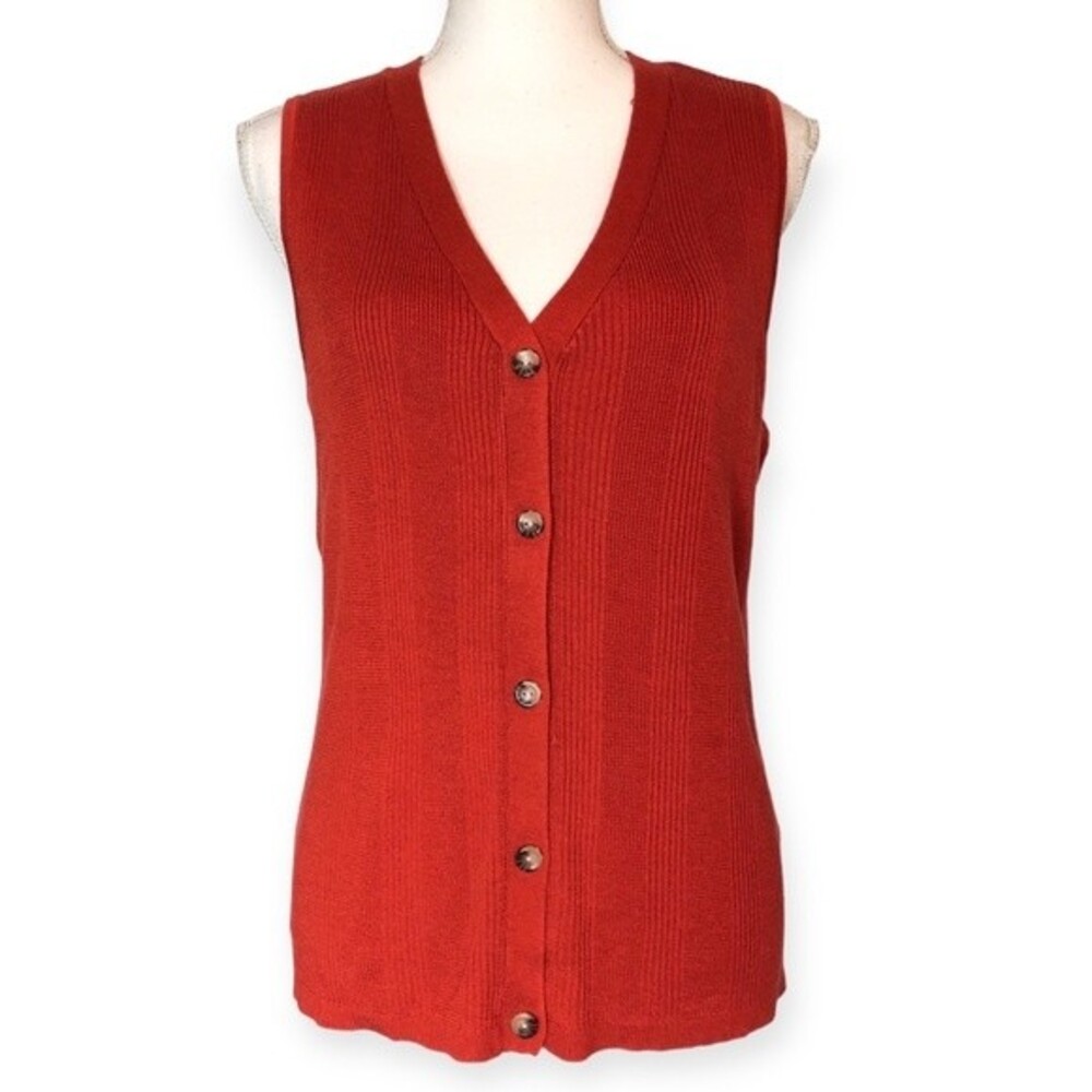 Alex Marie Rust Orange Ribbed Sleeveless Button Front Vest